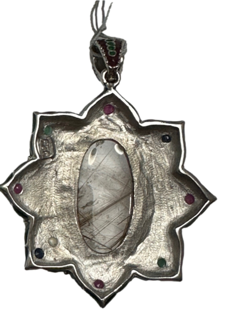 Sterling Silver 925 Pendant with Semiprecious Stones and Enamel Made in USA - Picture 2 of 3